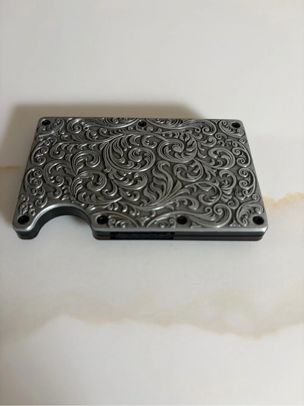 Ornate Scroll Engraved Money Clip - Silver